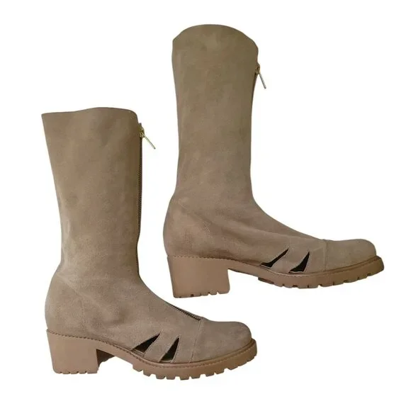 Mihaela Glavan Beige Mid-Calf Suede Boots With Block Heel Size 39 EU - Picture 3 of 9